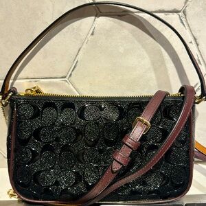 COPY - Coach Nolita 19 Black Patent Leather purse w/brown piping and removable …